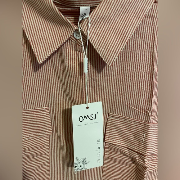 Sz L OMSJ OMSJ Women's Striped Button Down Shirts Casual Long Sleeve Stylish V - Picture 8 of 12